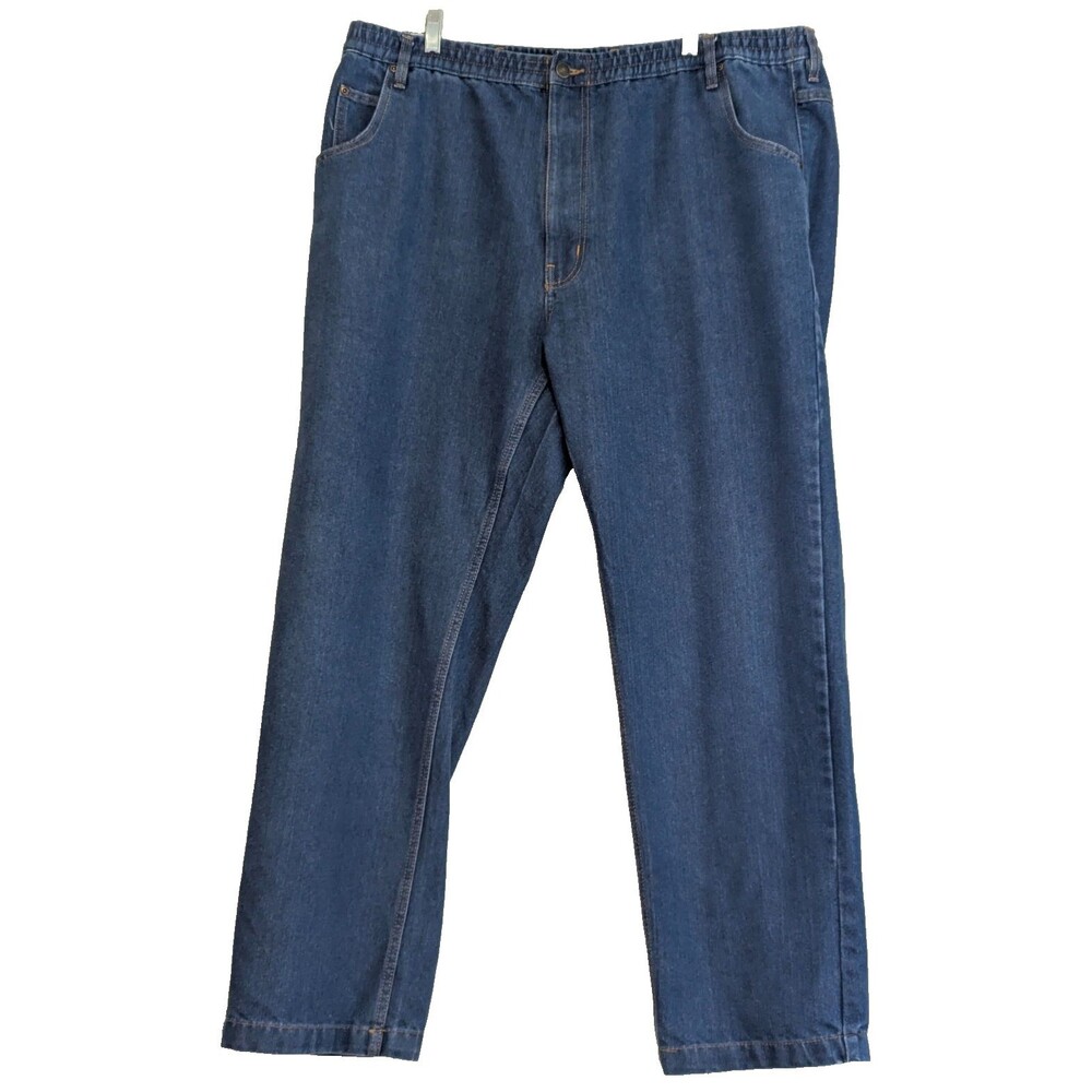 Haband Casual Joe Men's 42x31 Elastic Waist Jeans Blue Denim Stretch Zip Fly